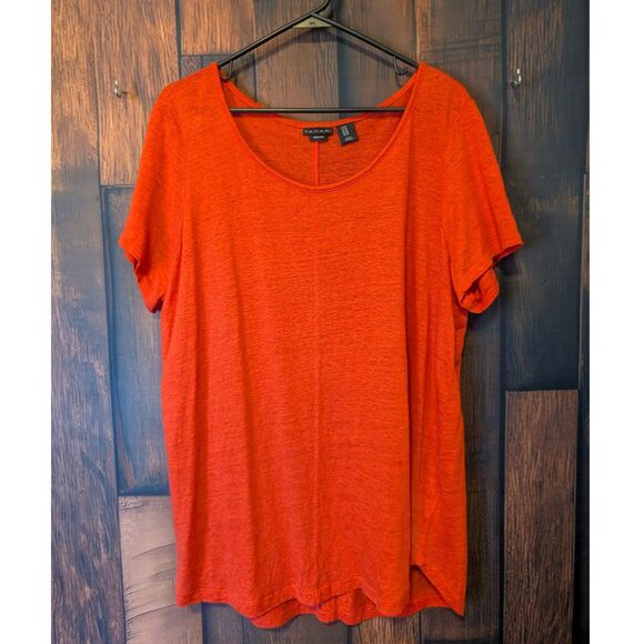 Women's Tahari red orange short sleeve 100% linen tunic top size 1X coastal - Picture 1 of 4